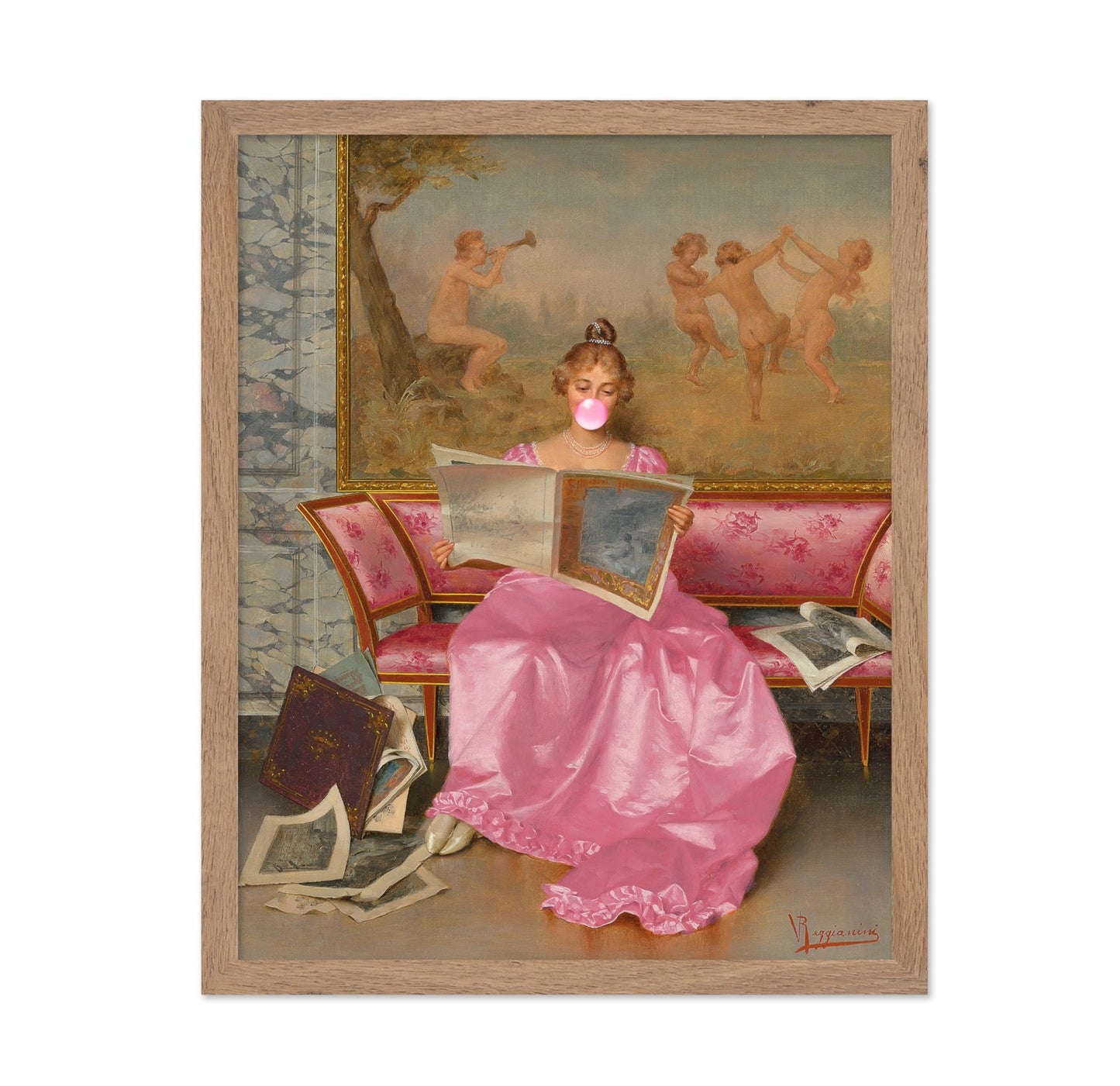 Reading an Art Journal Pink Bubble Gum Poster