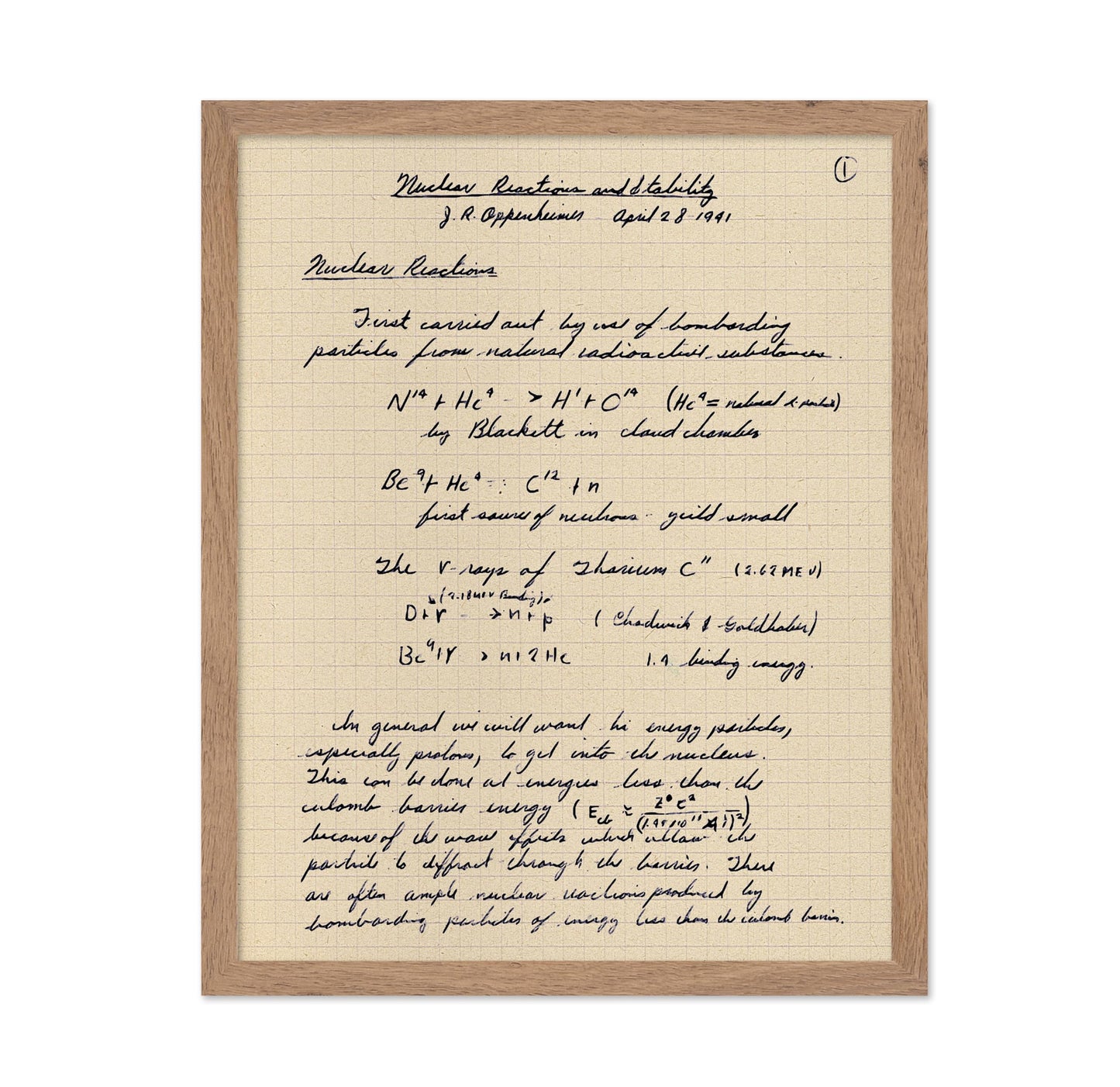 Oppenheimer Atomic Bomb Manuscript