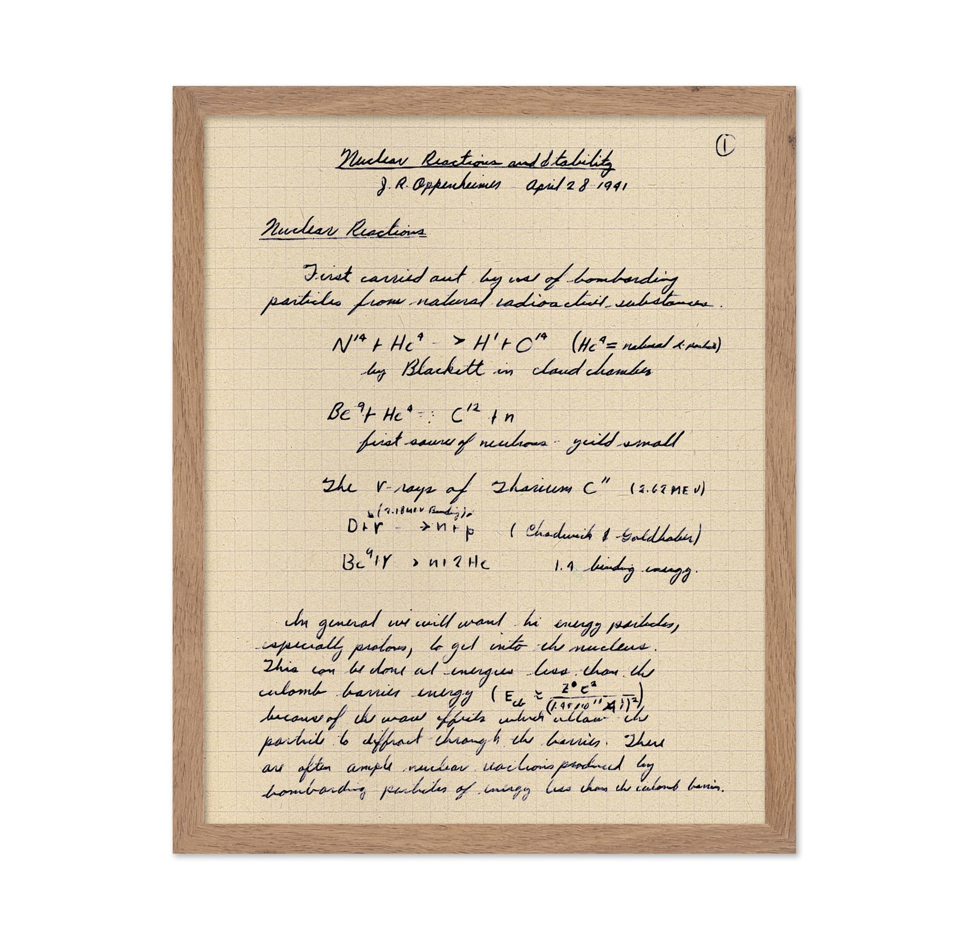 Oppenheimer Atomic Bomb Manuscript