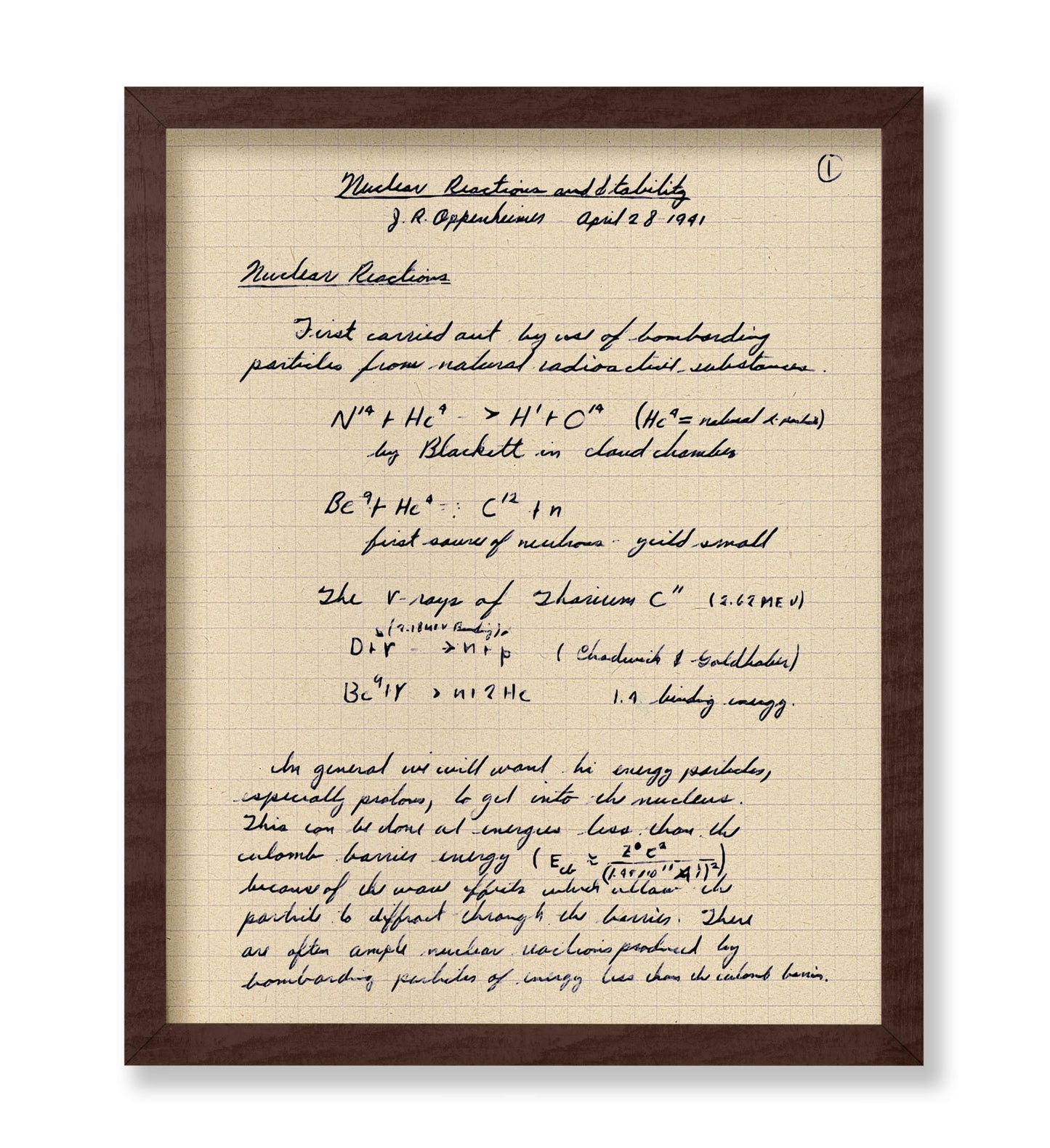 Oppenheimer Atomic Bomb Manuscript