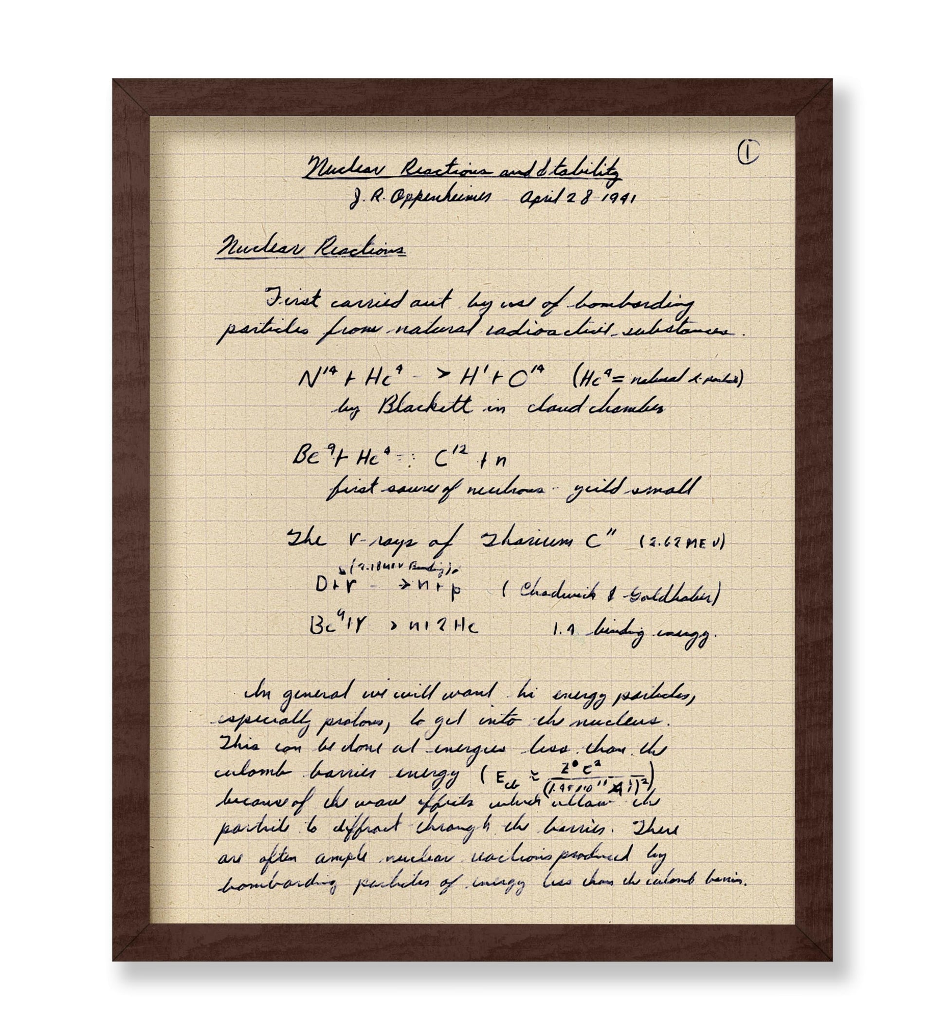 Oppenheimer Atomic Bomb Manuscript