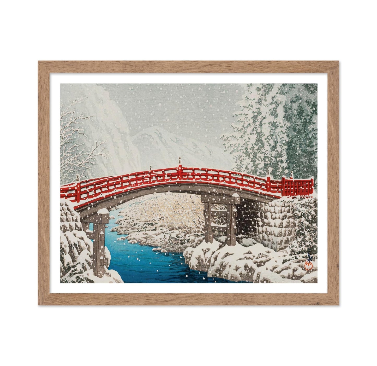 Kawase Hasui - Snow on the Sacred Bridge at Nikko