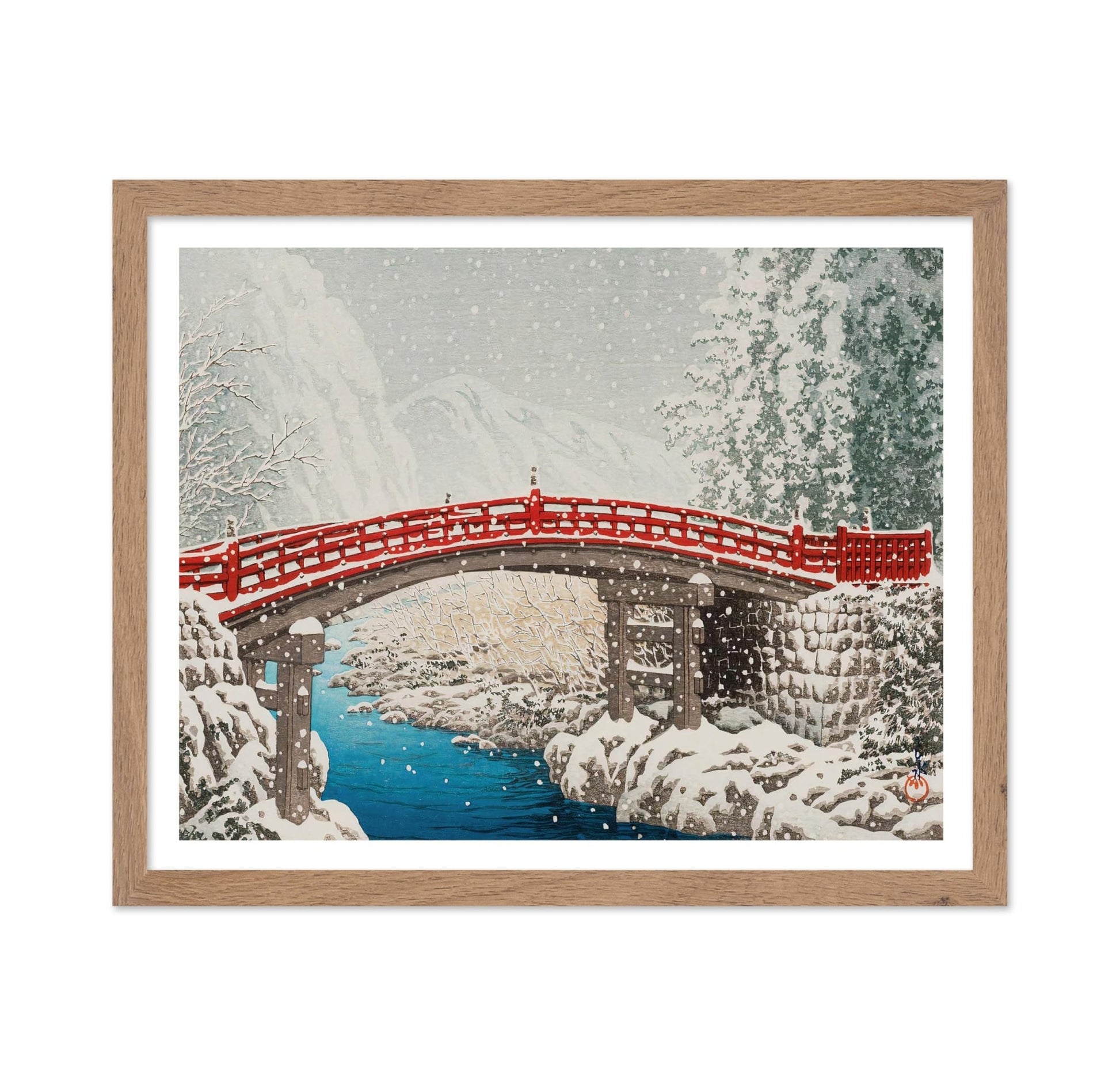 Kawase Hasui - Snow on the Sacred Bridge at Nikko