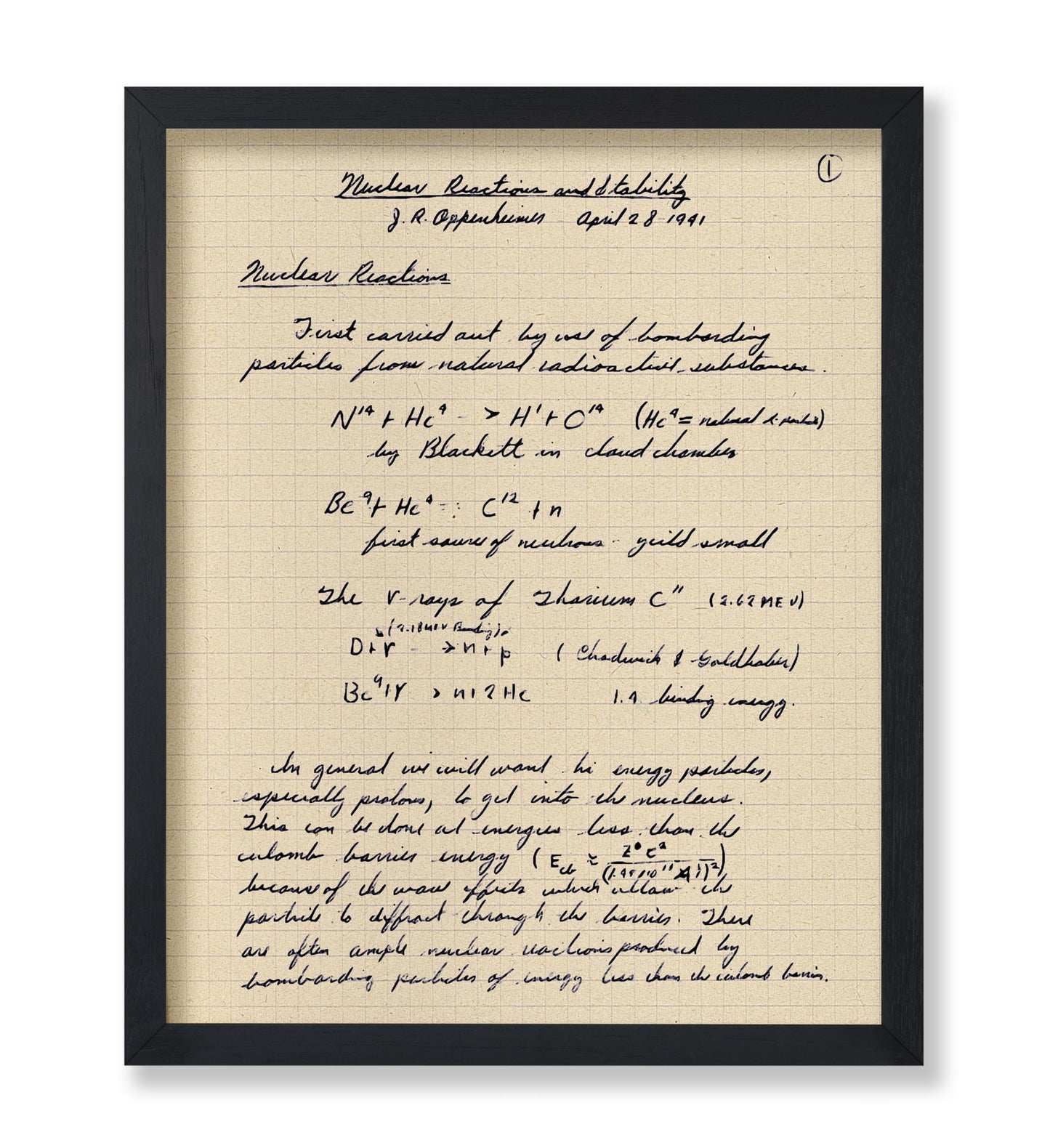 Oppenheimer Atomic Bomb Manuscript