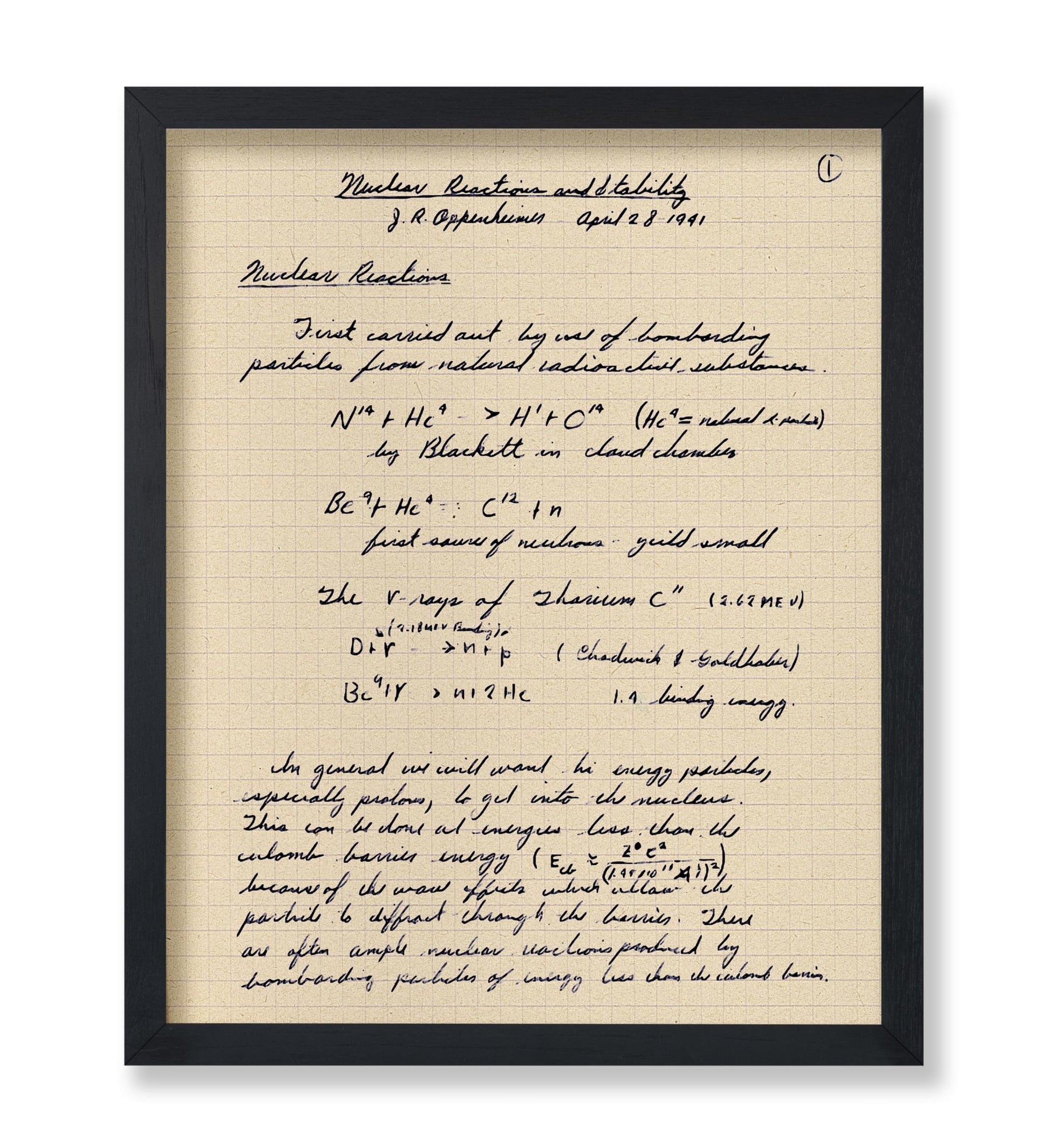 Oppenheimer Atomic Bomb Manuscript