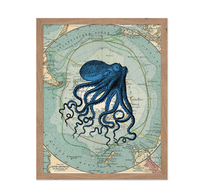 Antarctica Map and Blue Octopus