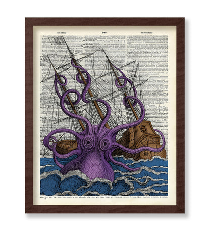Purple Octopus and Ship