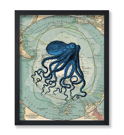 Antarctica Map and Blue Octopus