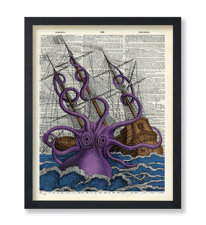 Purple Octopus and Ship