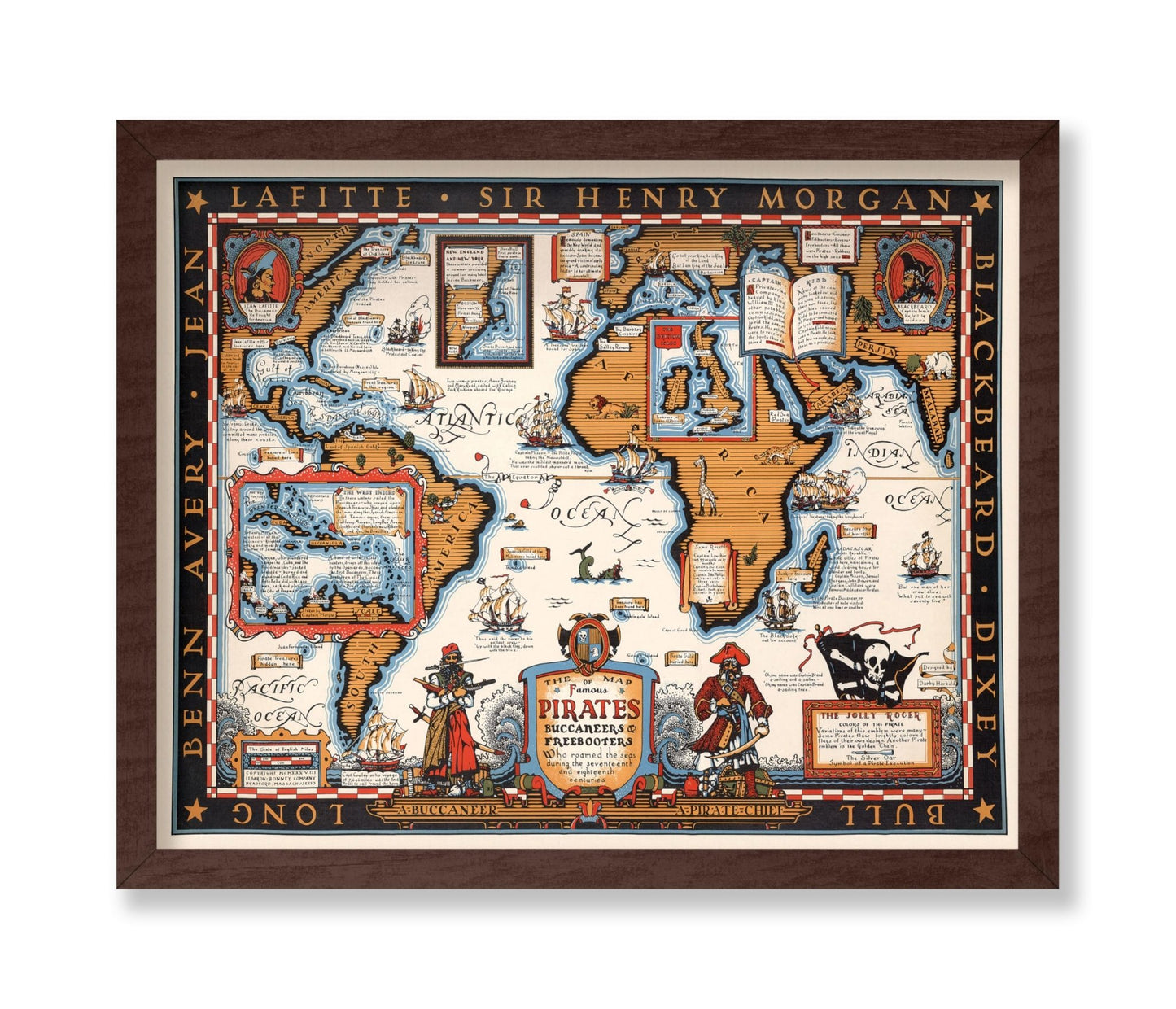 The Map of Famous Pirates, Buccaneers & Freebooters Poster