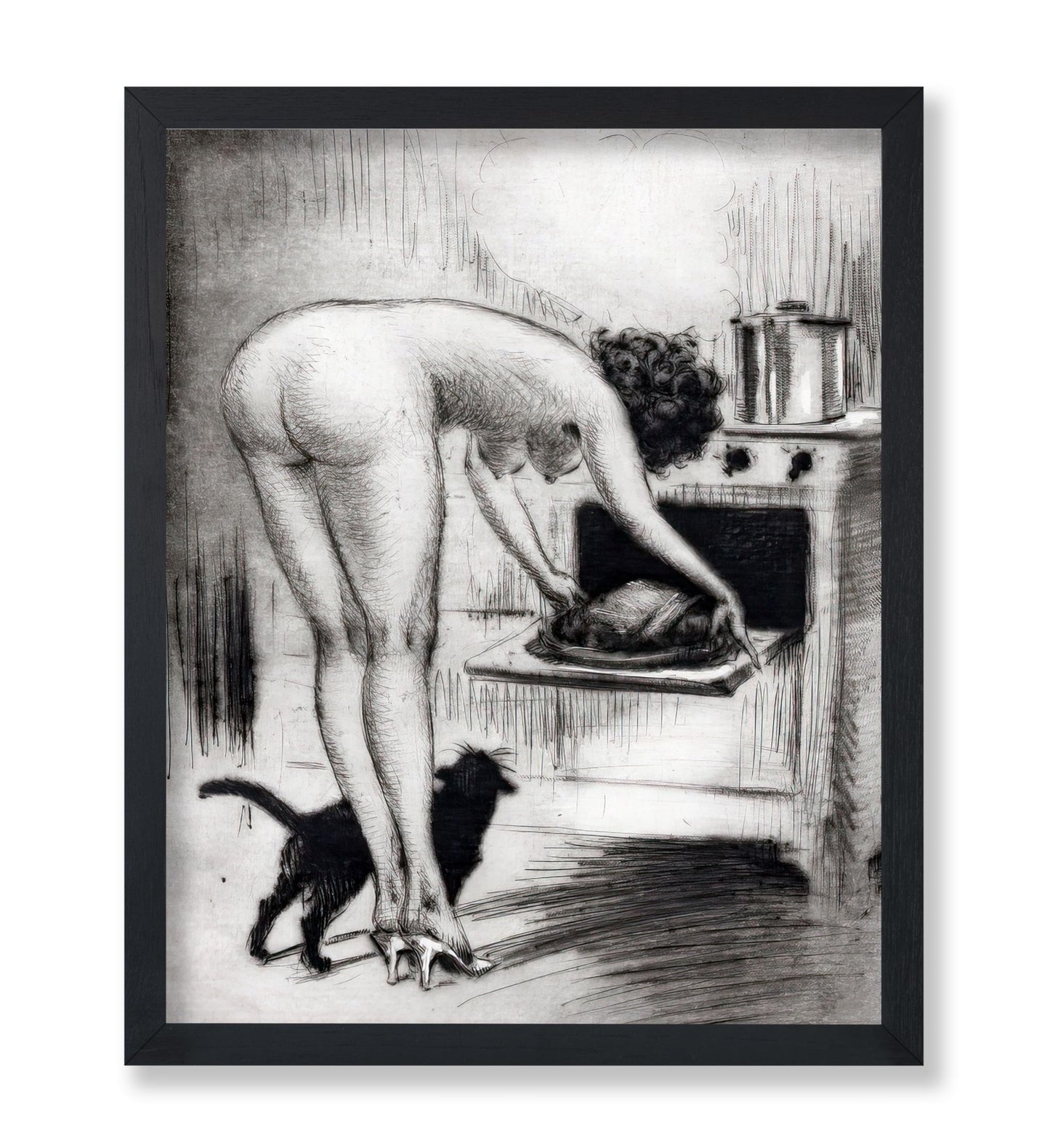 Nude Woman & Black Cat