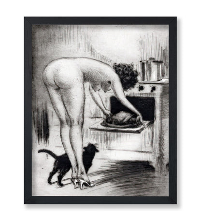 Nude Woman & Black Cat