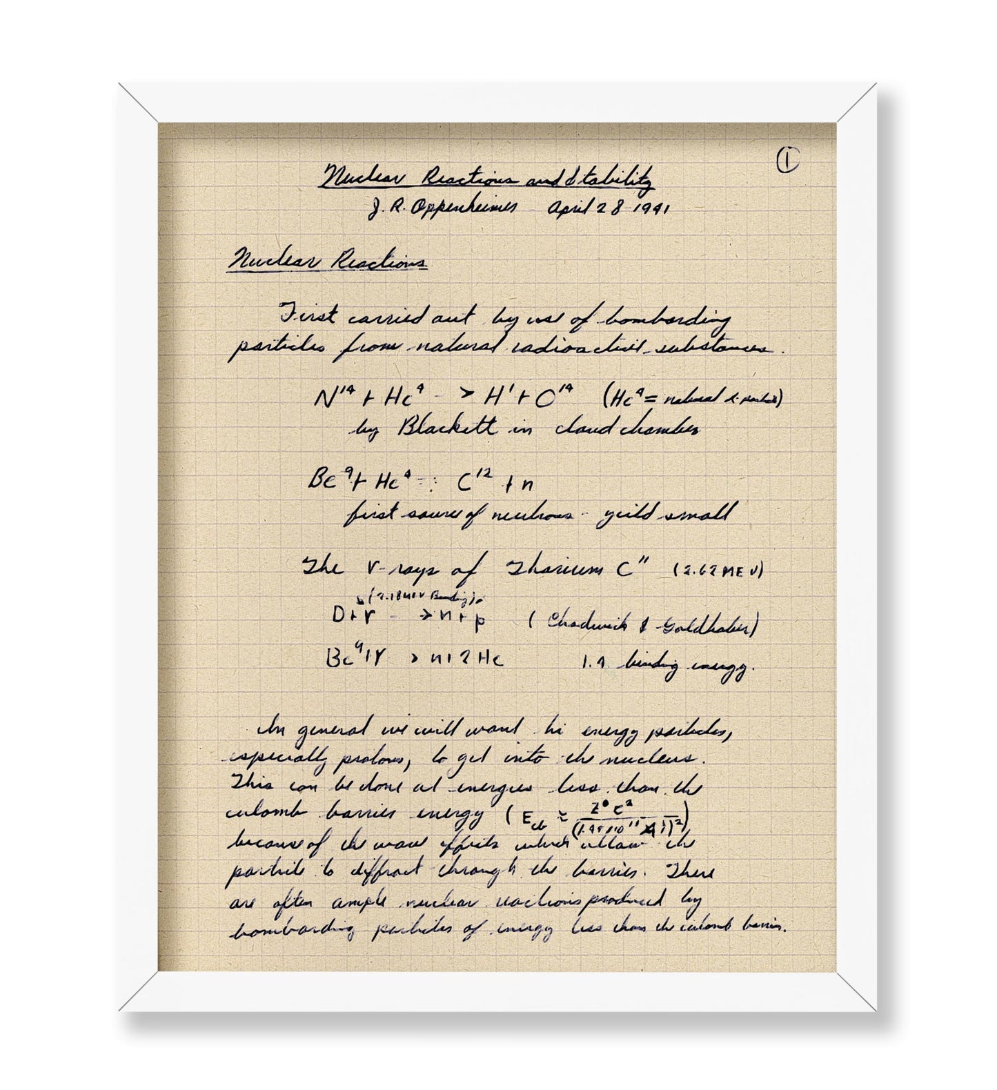 Oppenheimer Atomic Bomb Manuscript