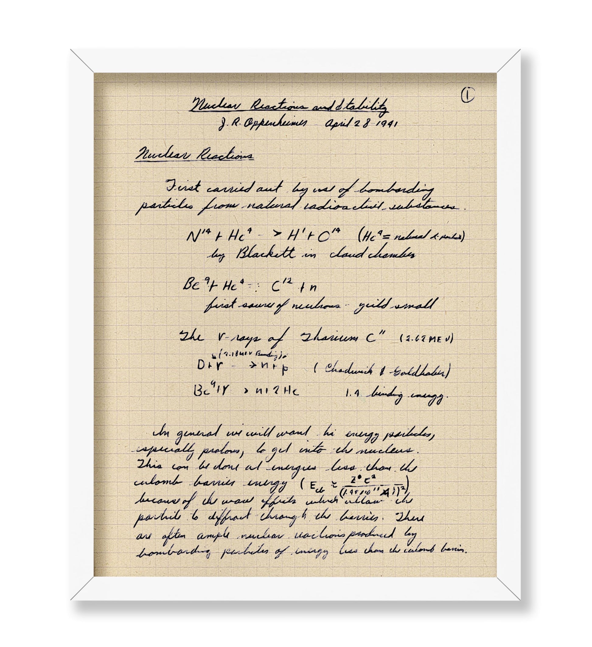 Oppenheimer Atomic Bomb Manuscript