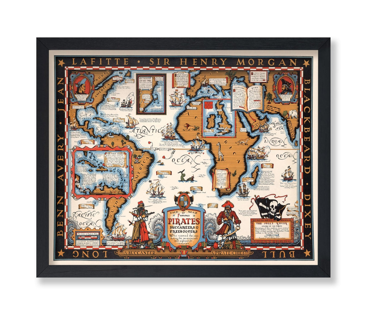 The Map of Famous Pirates, Buccaneers & Freebooters Poster