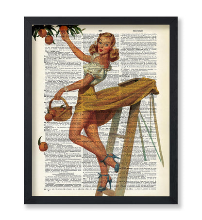 Pin-Up Girl Picking Peaches
