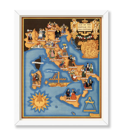 Pictorial Map of Italy with Popular Italian Costumes