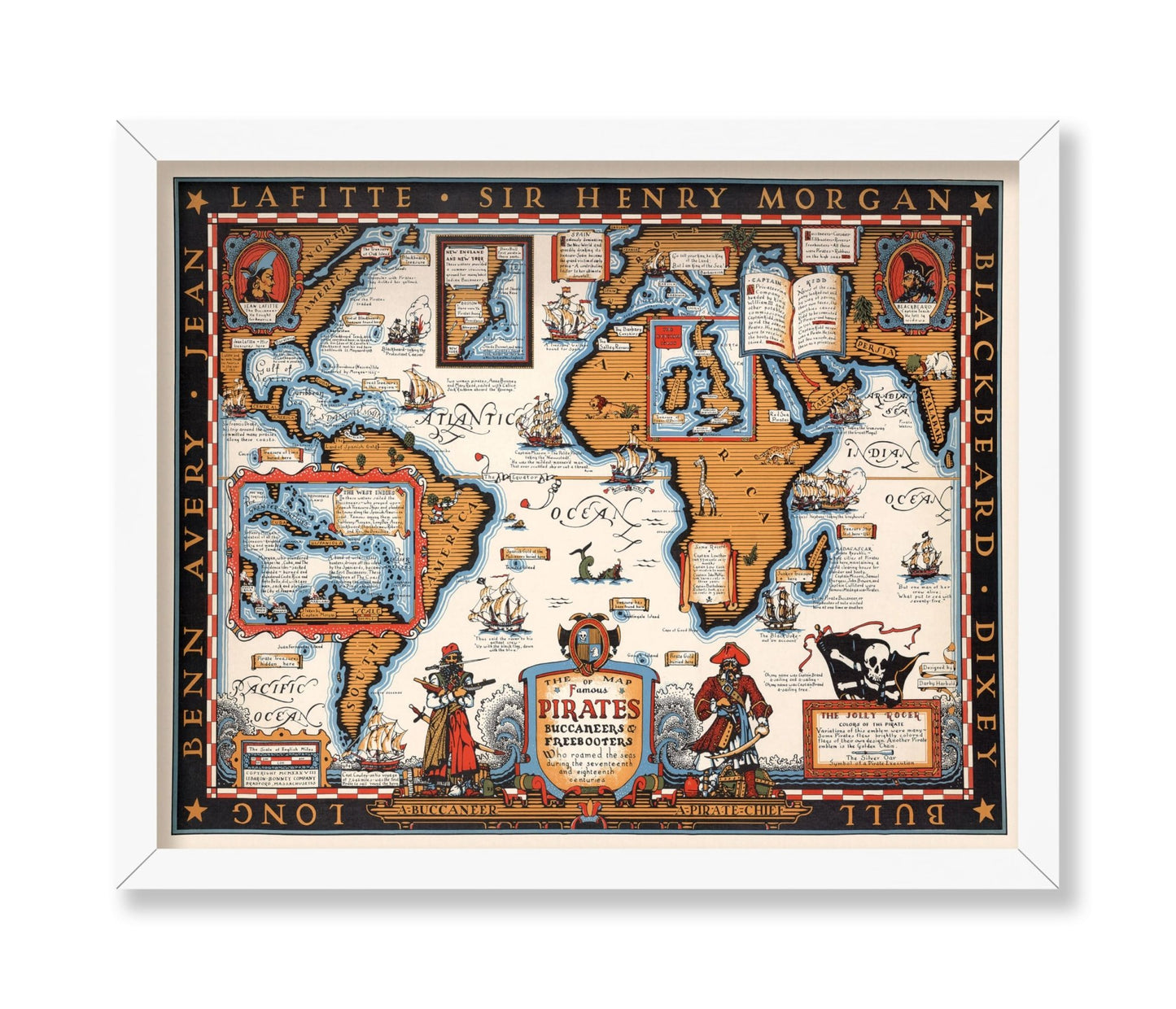 The Map of Famous Pirates, Buccaneers & Freebooters Poster