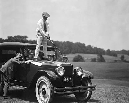 Golfing on Antique Car