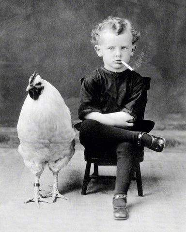 Boy Smoking Cigarette With A Chicken