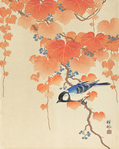 Ohara Koson - Little Blue Bird In Autumn Branches