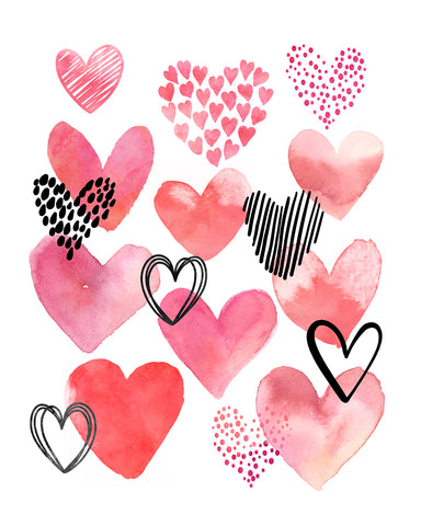 Watercolor Hearts No2