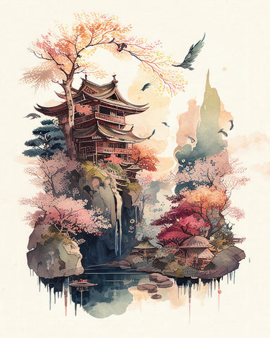 Watercolor Japanese Pagoda