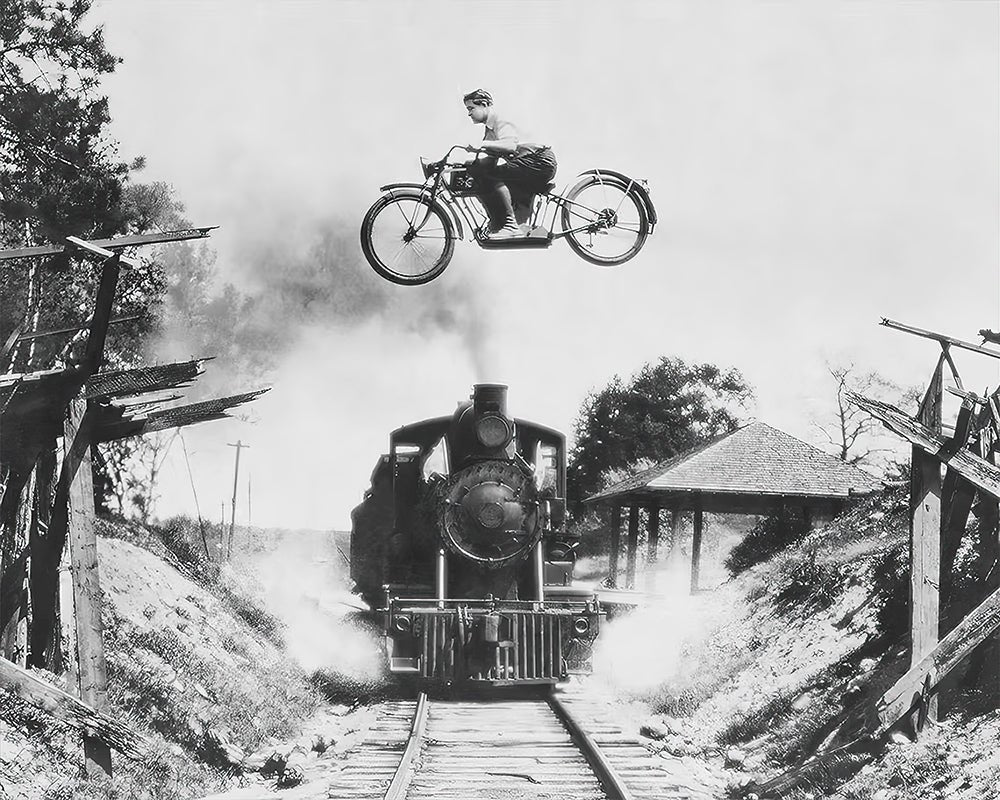 Motorcycle Jumping Old Train