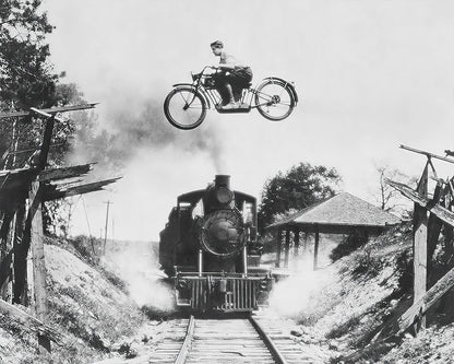 Motorcycle Jumping Old Train