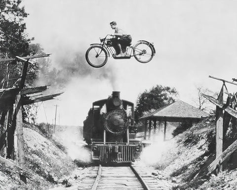 Motorcycle Jumping Old Train