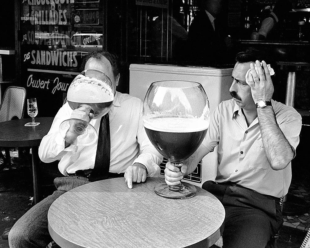 Two Guys Drinking Giant Beers