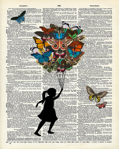 Little Girl and Balloon of Butterflies