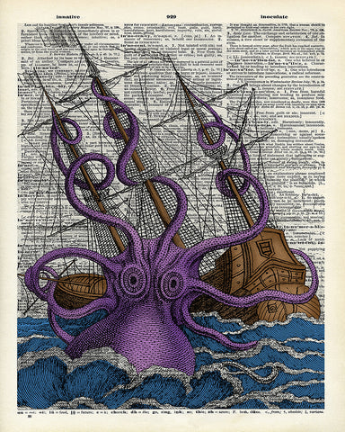 Purple Octopus and Ship