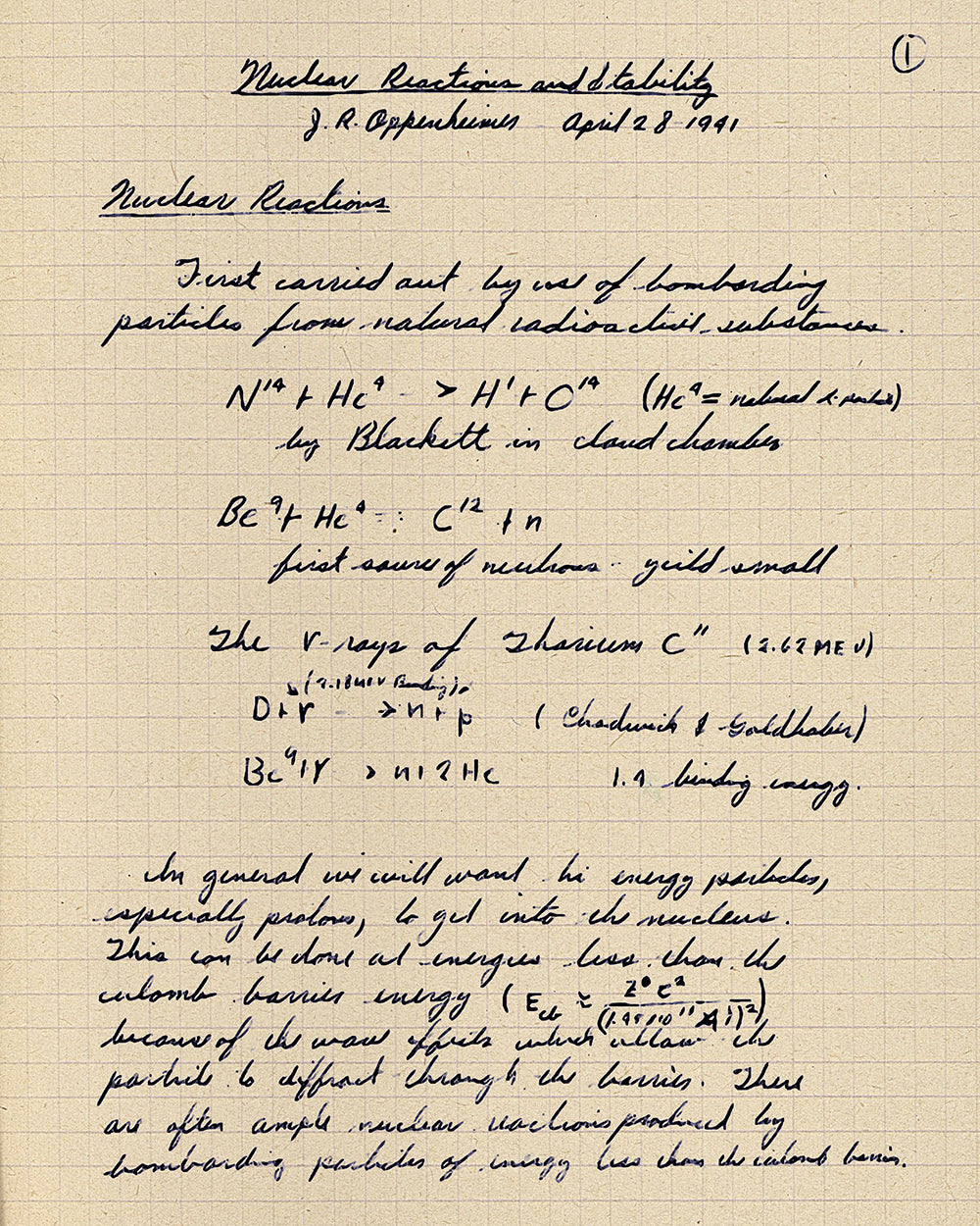 Oppenheimer Atomic Bomb Manuscript