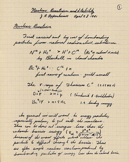 Oppenheimer Atomic Bomb Manuscript