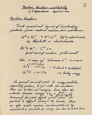 Oppenheimer Atomic Bomb Manuscript