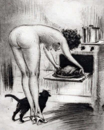 Nude Woman & Black Cat