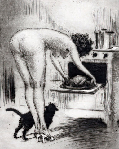 Nude Woman & Black Cat