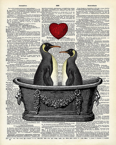 Penguin Couple in Bath Tub