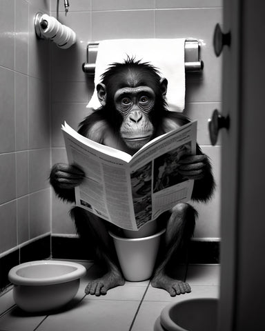 Monkey Reading a Newspaper on Toilet