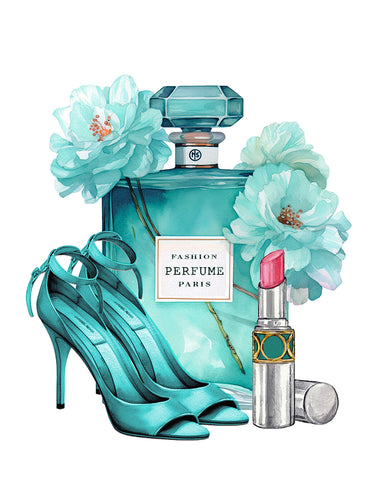 Turquoise Perfume, Lipstick and Heels