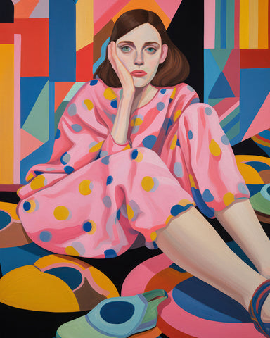 Sitting Woman in Polka Dots