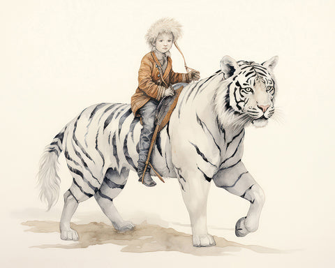 Child Riding A White Tiger