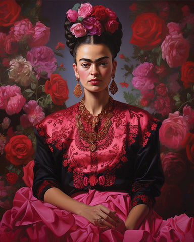 Frida Pink Floral Portrait