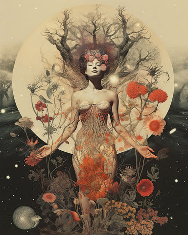 Psychedelic Woman and Flowers No3