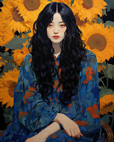 Woman and Sunflowers