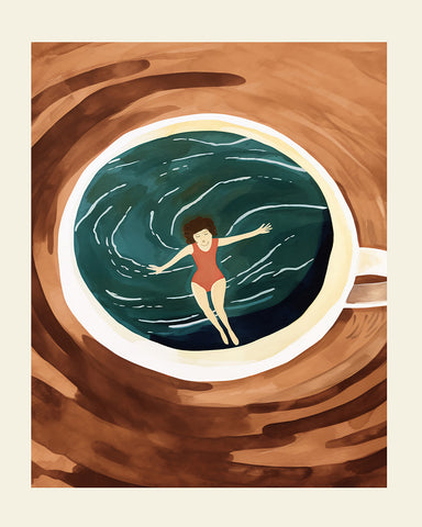 Lady Swimming in Coffee Cup