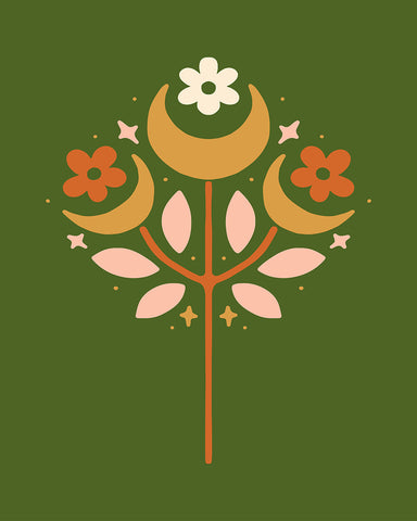 Crescent Moon and Flowers