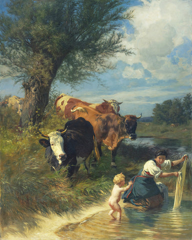 Rudolf Koller - Cows and Washerwomen near a Brook
