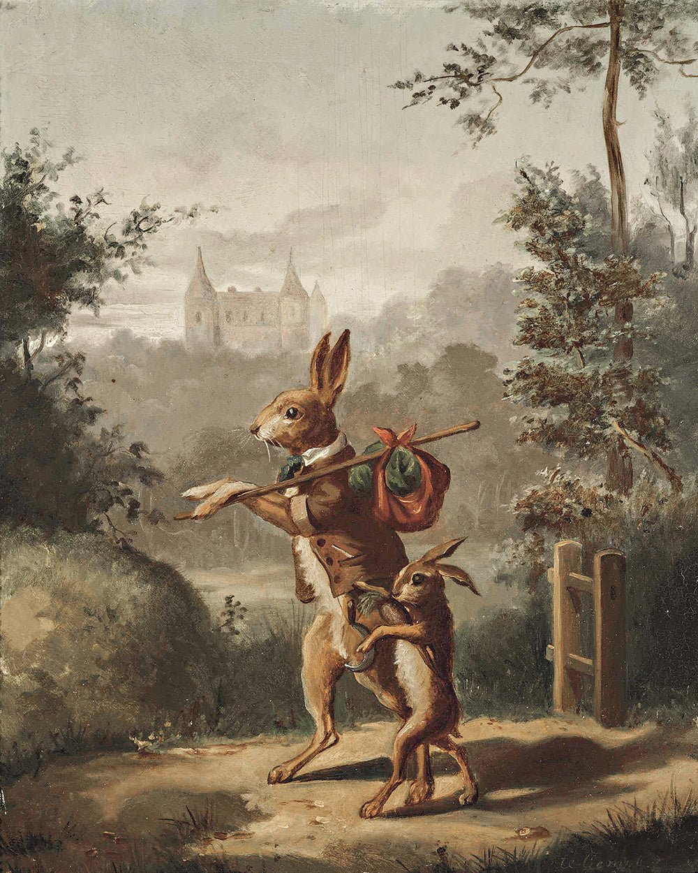 Bernard te Gempt - Two Hares With A Knapsack – Poster Master